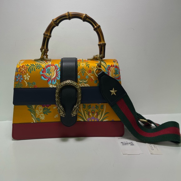 Gucci Handbags - Gucci Satin Calfskin Bamboo Tokyo Print Medium Dionysus Top Handle Bag